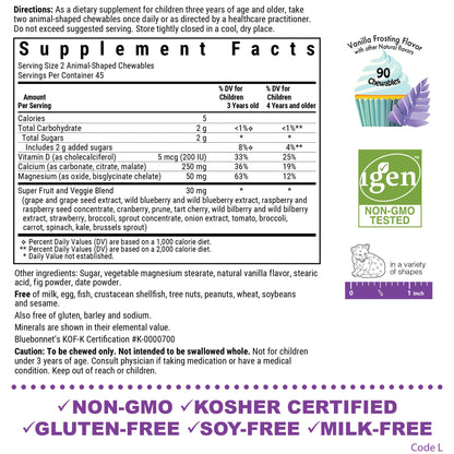 BlueBonnet Super Earth Animalz Calcium Magnesium Vitamin D3 Chews – Natural Vanilla Frosting (90 Count, Pack of 2)