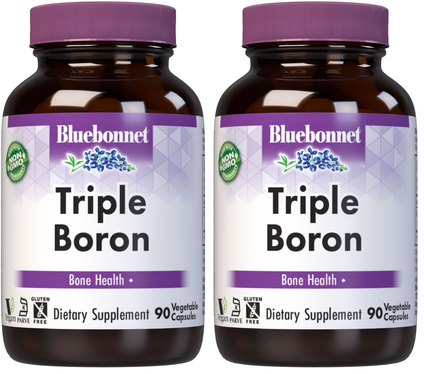 Bluebonnet Triple Boron 3 mg Bone Support – Vegan, Non-GMO (90 Veg Capsules) Pack of 2