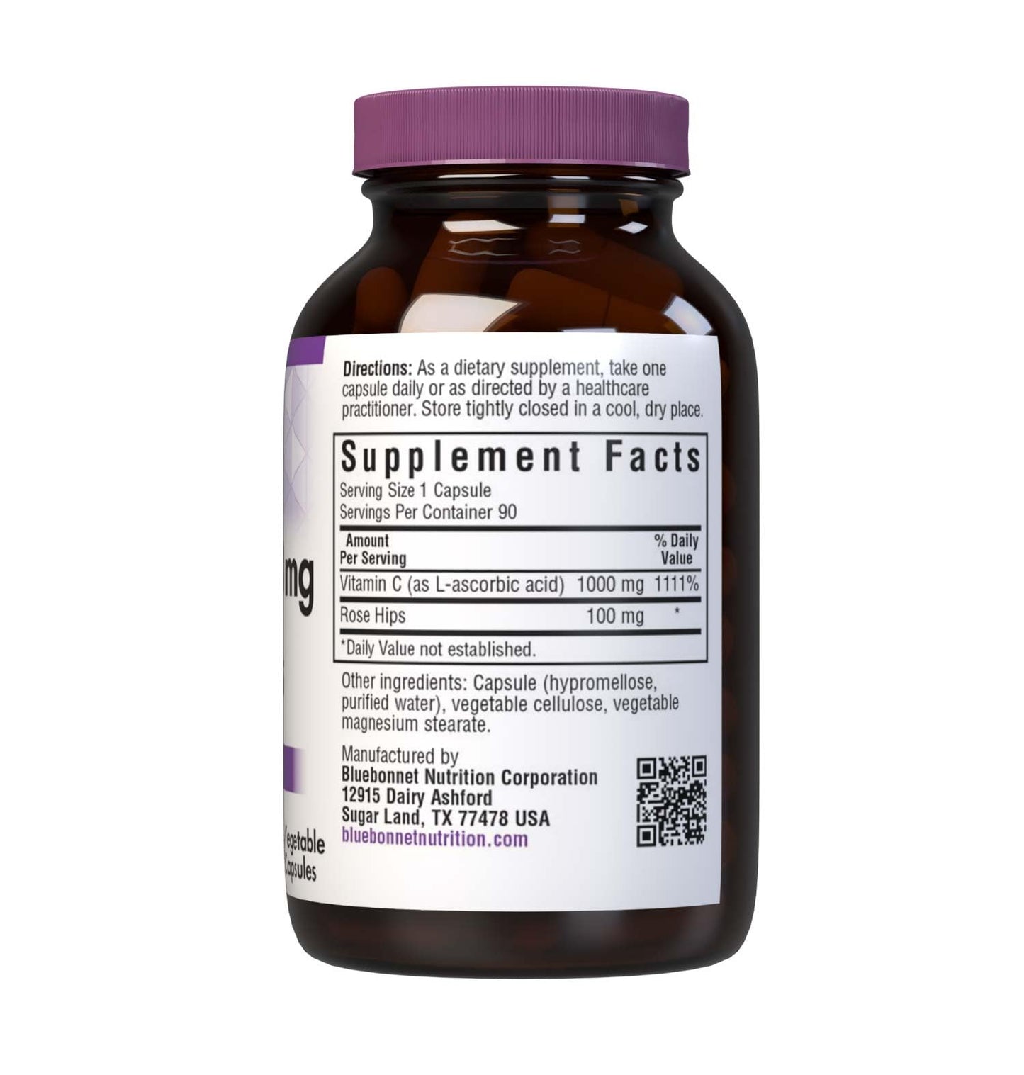 BlueBonnet Vitamin C-1000 mg + Rose Hips – Immune Support, Vegan