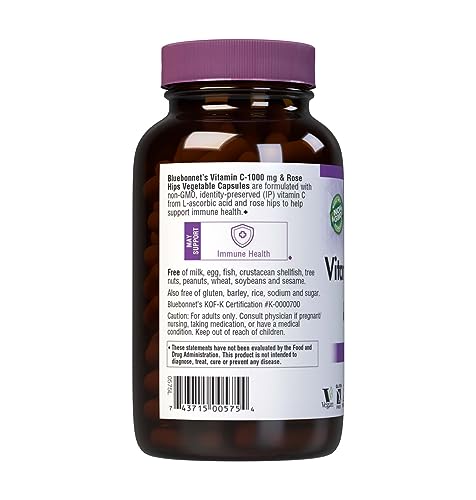 Bluebonnet Nutrition Vitamin C 1000 mg Plus Rose Hips, 180 Count