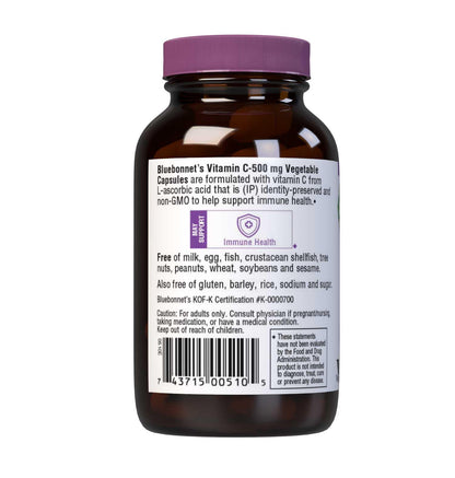 Bluebonnet Vitamin C 500 mg Vegetable Capsules | Immune & Skin Health | Vegan