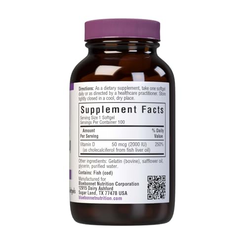 Bluebonnet Vitamin D3 2000 IU Vegetable Capsules - 100 Count