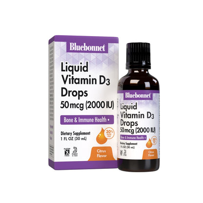 Bluebonnet Vitamin D3 2000 IU Drops - Immune & Bone Support, 1 Fl Oz