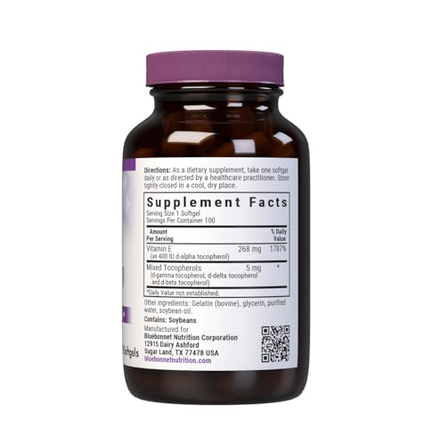 Bluebonnet Vitamin E 400 IU Mixed Tocopherols Softgels – Free Radical Protection & Heart Health