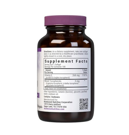 Bluebonnet Vitamin E 400 IU Mixed Tocopherols Softgels – Free Radical Protection & Heart Health