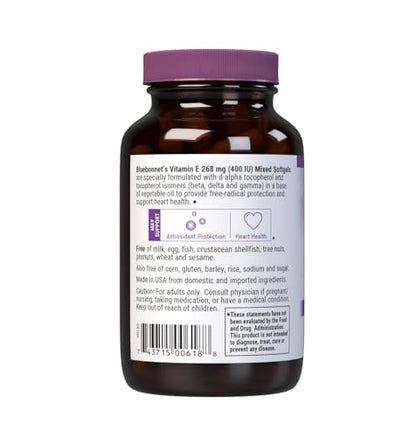 Bluebonnet Vitamin E 400 IU Mixed Tocopherols Softgels – Free Radical Protection & Heart Health