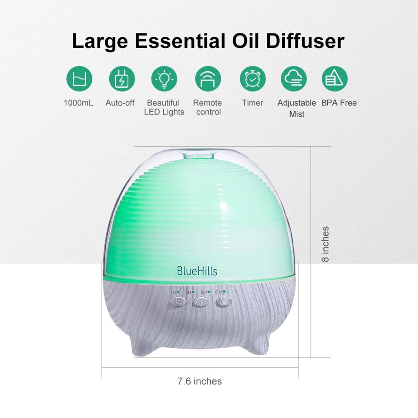 BlueHills Premium 1000ml Large Room Diffuser with Remote