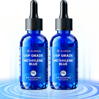 Bluesun Methylene Blue Supplement - 4 FL OZ Total (2 x 2 FL OZ bottles) | 1% Liquid Drops for Humans | Third-Party Tested | Formaldehyde-Free | Made in USA