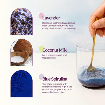 Blume Superfoods Latte: Blue Lavender Powder with Blue Spirulina & Coconut Milk | Caffeine Free, Organic, Keto, Vegan | 25 Servings