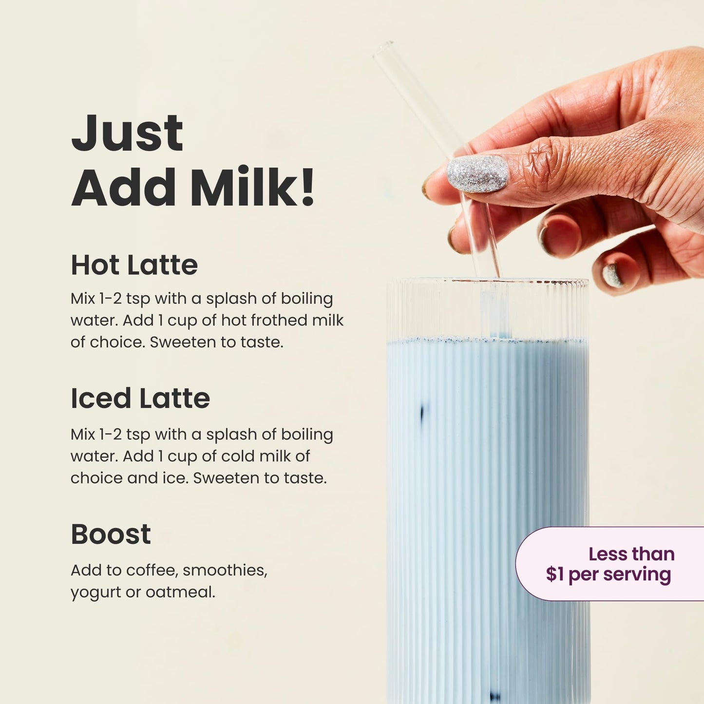 Blume Superfoods Latte: Blue Lavender Powder with Blue Spirulina & Coconut Milk | Caffeine Free, Organic, Keto, Vegan | 25 Servings