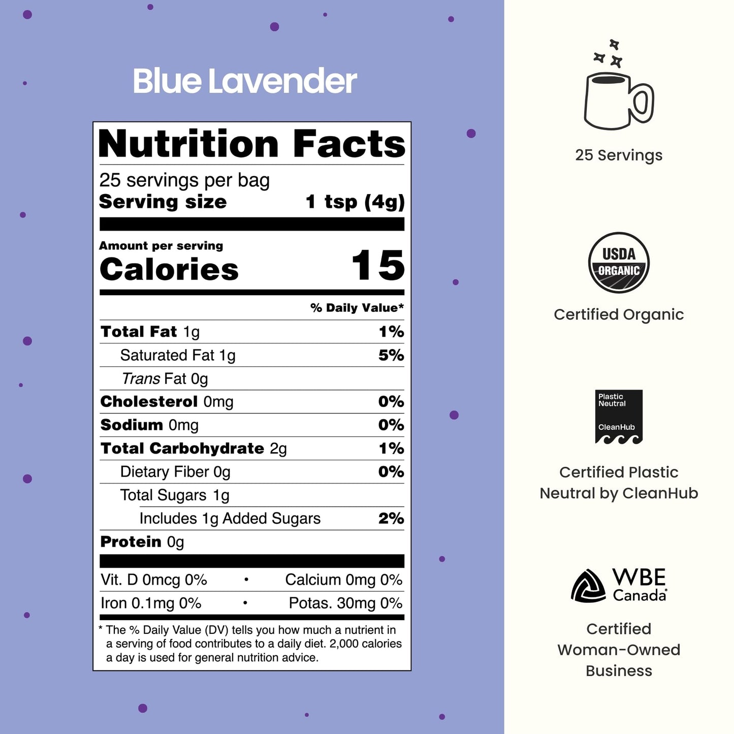 Blume Superfoods Latte: Blue Lavender Powder with Blue Spirulina & Coconut Milk | Caffeine Free, Organic, Keto, Vegan | 25 Servings