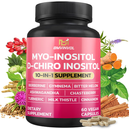 BMVINVOL Inositol Supplement – 40:1 Myo-Inositol & D-Chiro Inositol, Berberine, Cinnamon, Ashwagandha + 5 More – 60 Capsules