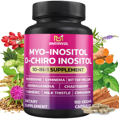 BMVINVOL Inositol Supplement – 40:1 Myo-Inositol & D-Chiro Inositol, Berberine, Cinnamon, Ashwagandha – 150 Capsules
