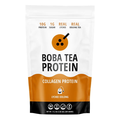 Boba Tea Protein Lychee Oolong Collagen | 30 Servings | Grass-Fed Hydrolyzed Bovine Collagen Powder