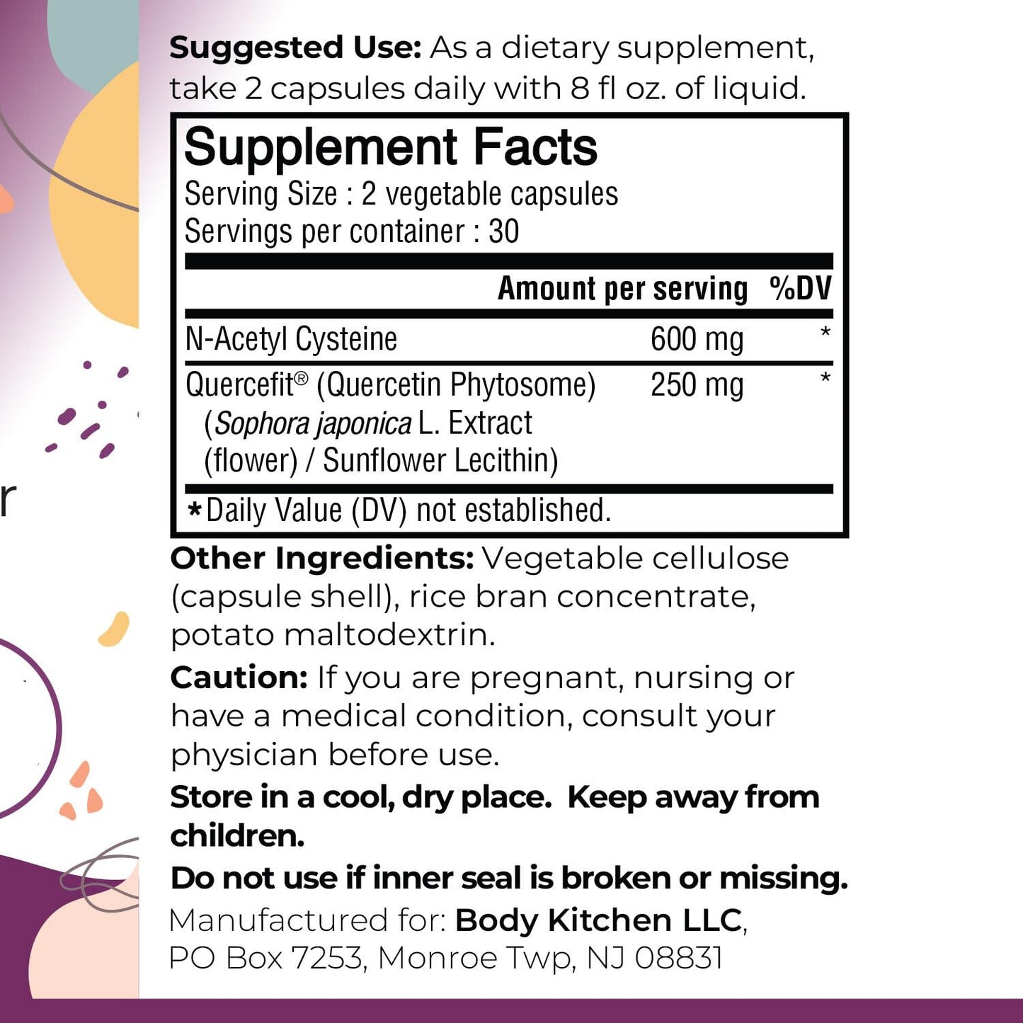 Body Kitchen Mega NAC 600 mg with Quercetin – Supports Respiratory Health & Immune Function (Veggie Caps, 2-Pack)