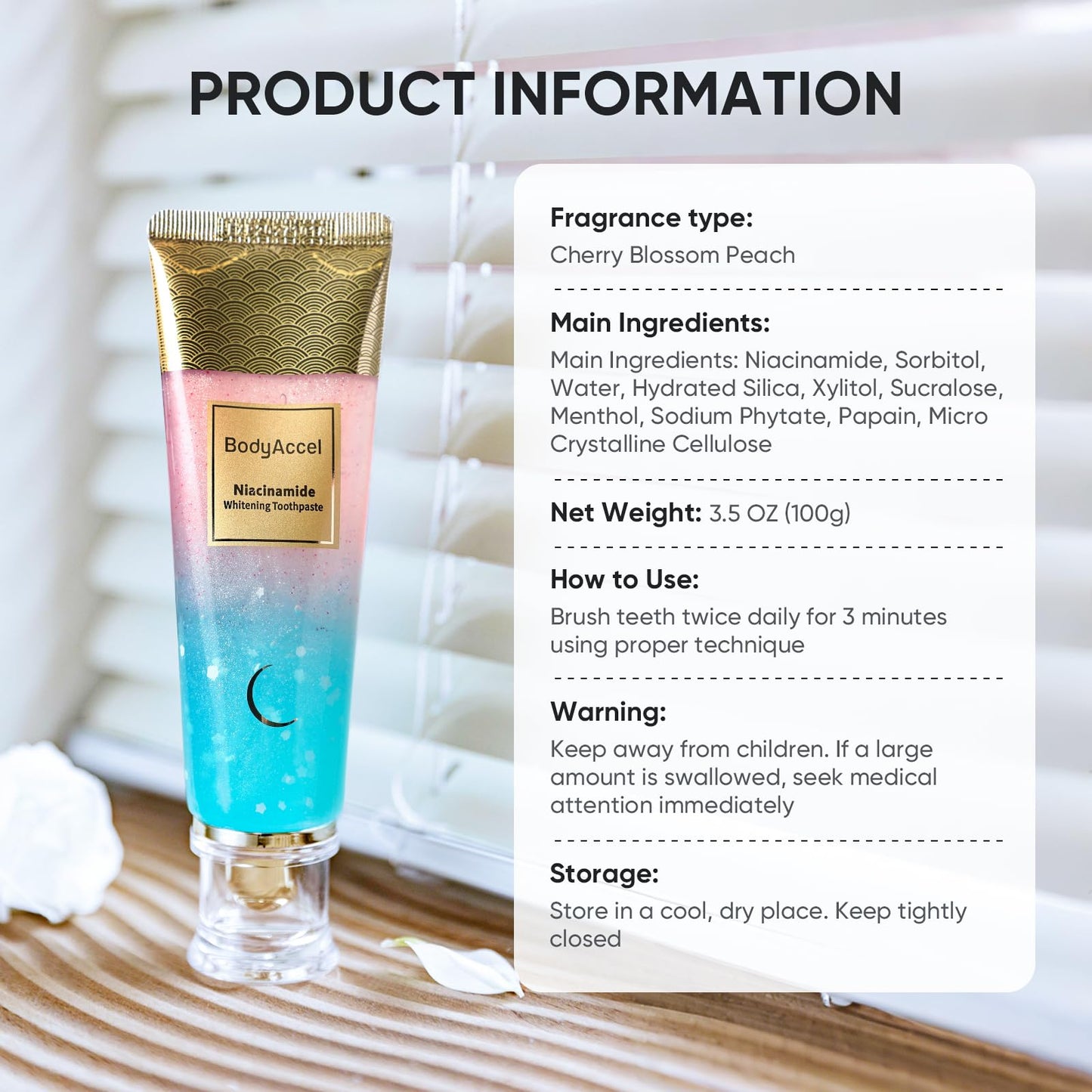 BodyAccel Niacinamide Whitening Toothpaste – Natural Whitening, Gentle Formula 2-Pack
