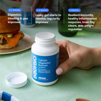 BodyBio Butyrate Postbiotic for Gut Health & Digestive Support | Calcium & Magnesium