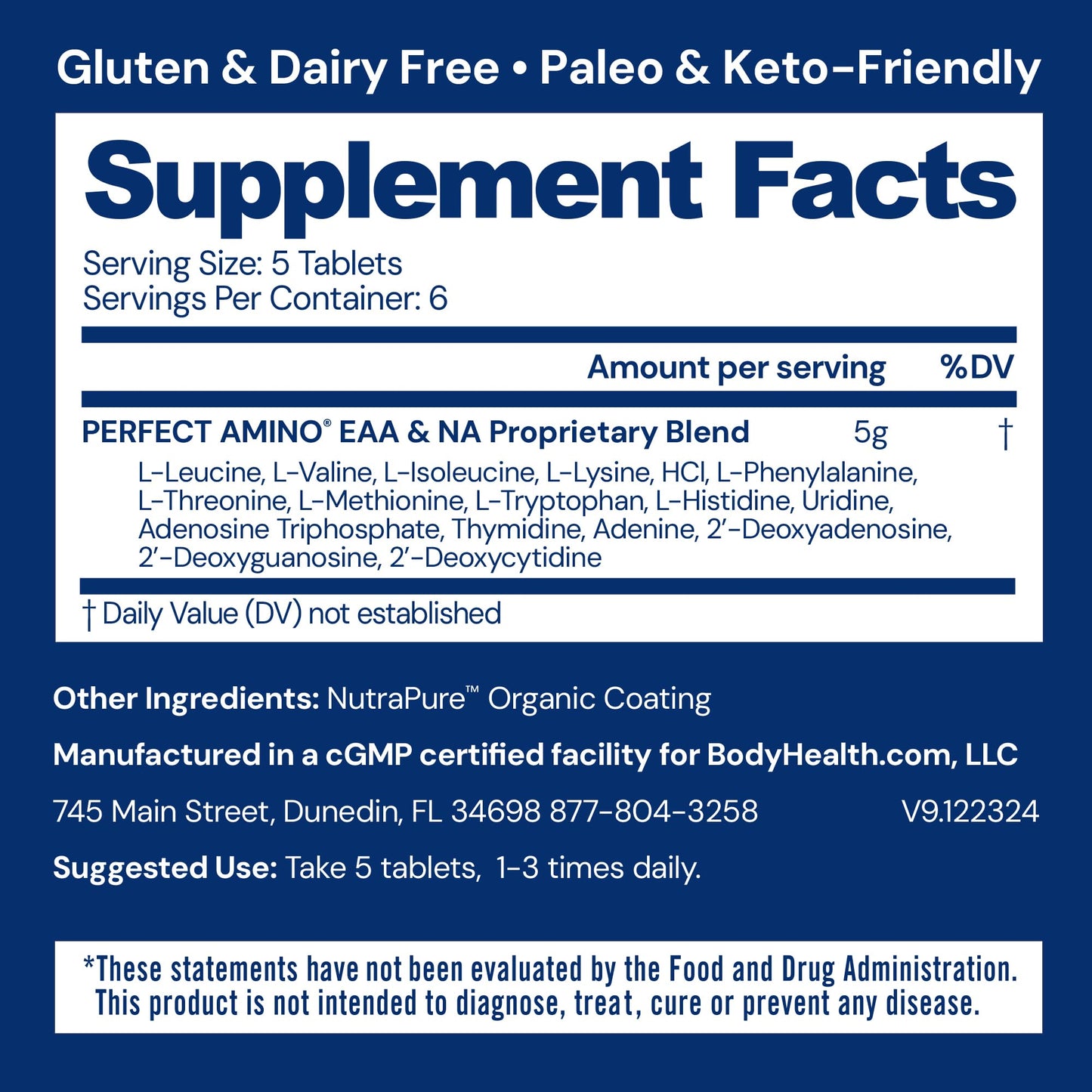 BodyHealth PerfectAmino – Easy to Swallow Tablets | Essential Amino Acids + BCAAs, Vegan Protein (36 Servings)