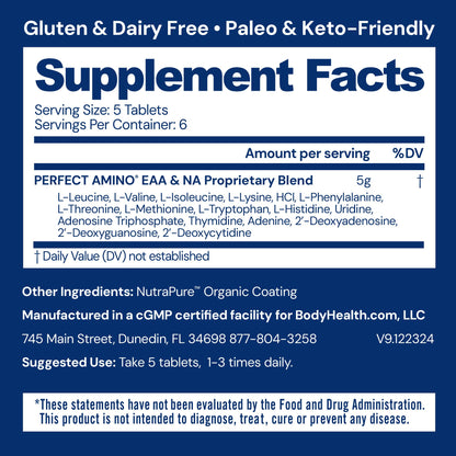 BodyHealth PerfectAmino – Easy to Swallow Tablets | Essential Amino Acids + BCAAs, Vegan Protein (36 Servings)