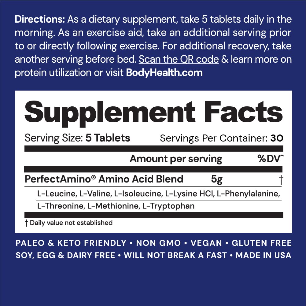 BodyHealth PerfectAmino Tablets - Essential Amino Acids + BCAAs (150ct + 30ct Travel Bottle)