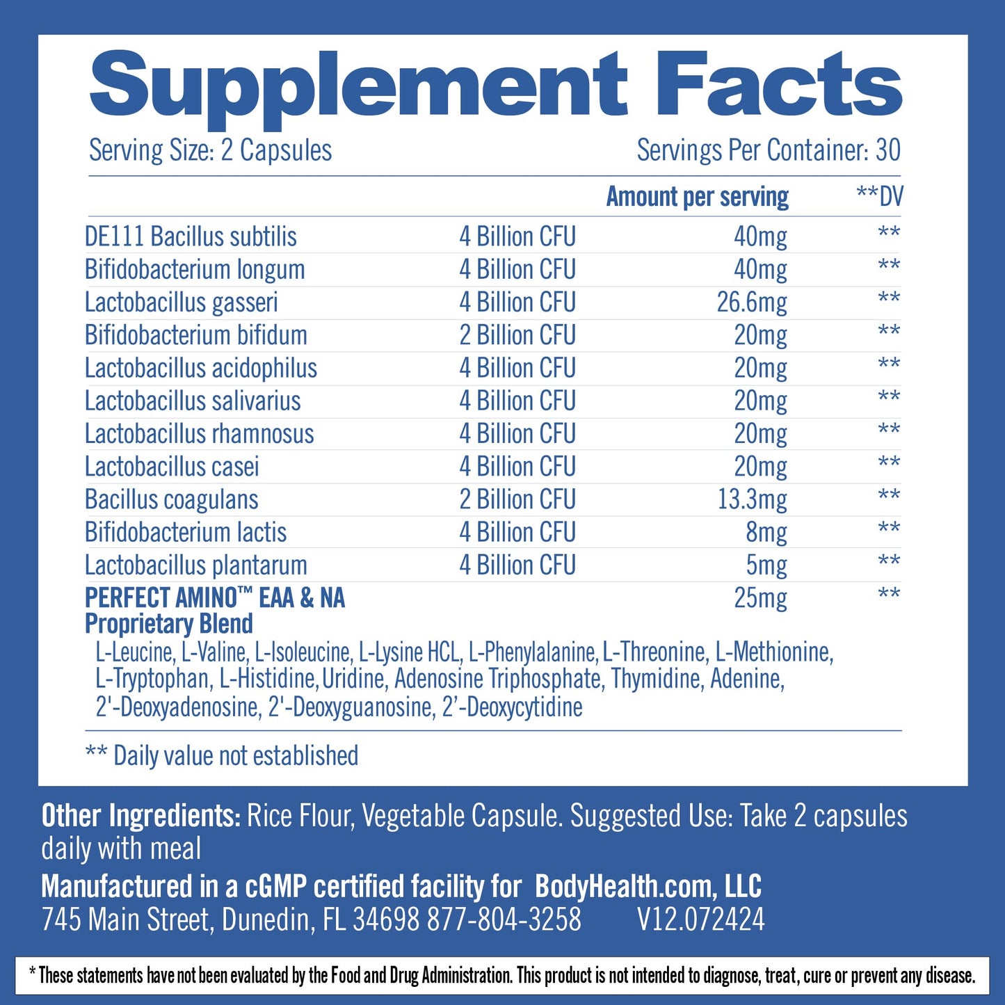 BodyHealth Probiotic with PerfectAmino – Spore-Based, 60 Capsules (Women & Men)