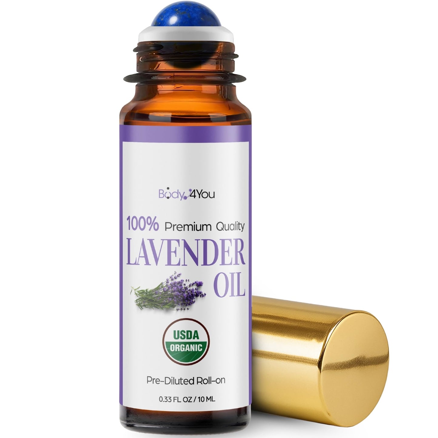BodyJ4You Lavender Roll-On - USDA Organic MCT Coconut Oil, Amethyst Stone, 10ml
