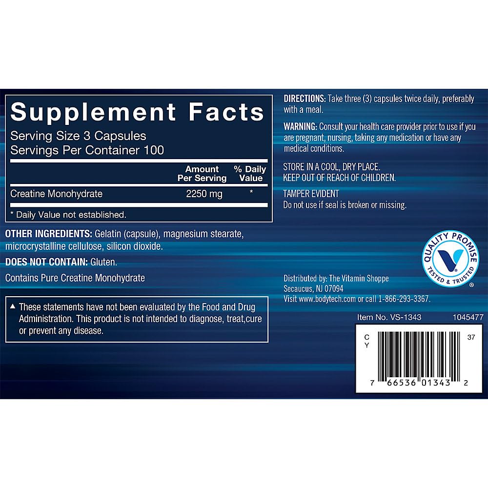BODYTECH Creatine Monohydrate Capsules - Micronized for Maximum Absorption | Build Strength & Endurance