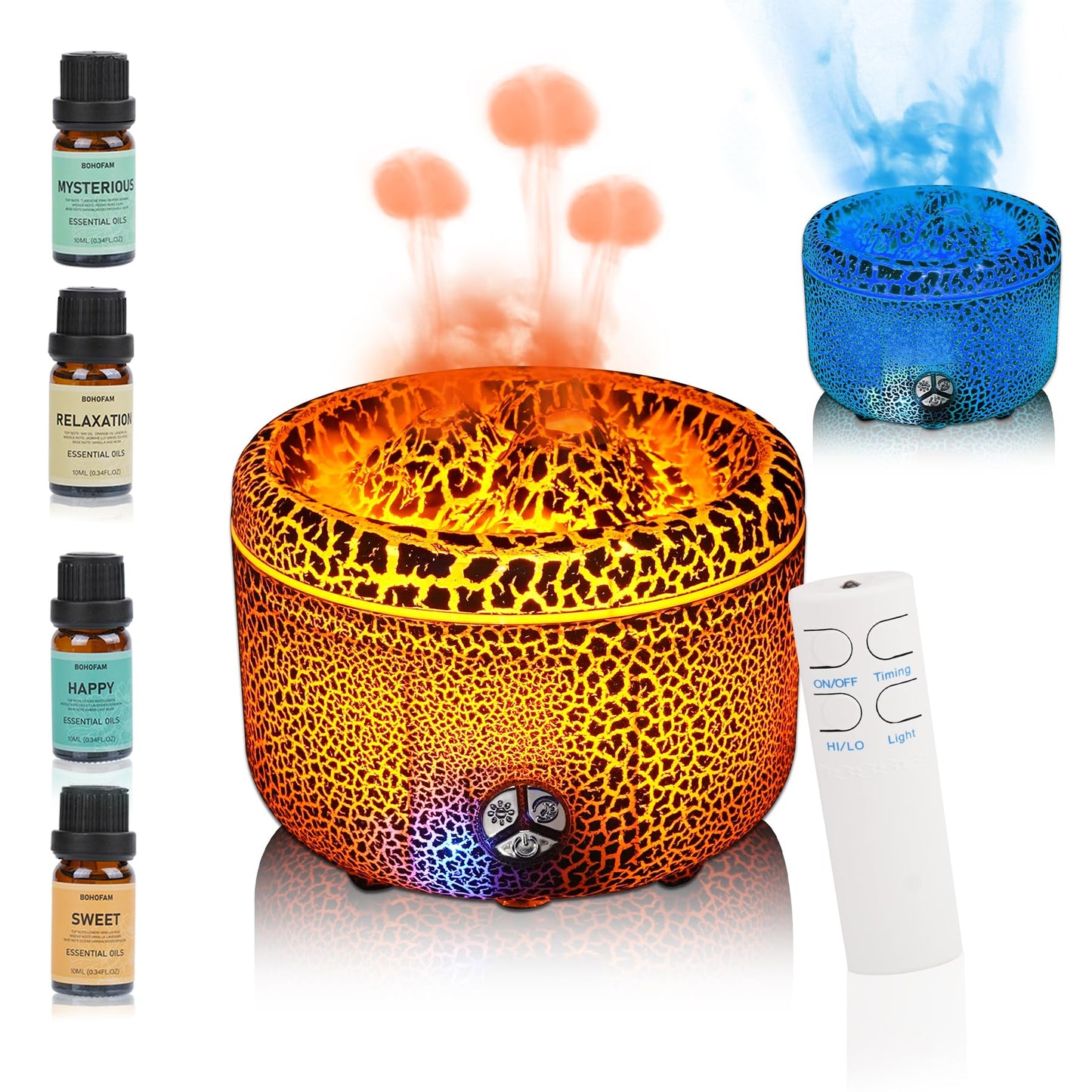 BOHOFAM 500ML Essential Oil Diffuser – Volcano & Flame Humidifier (Gray Crack)