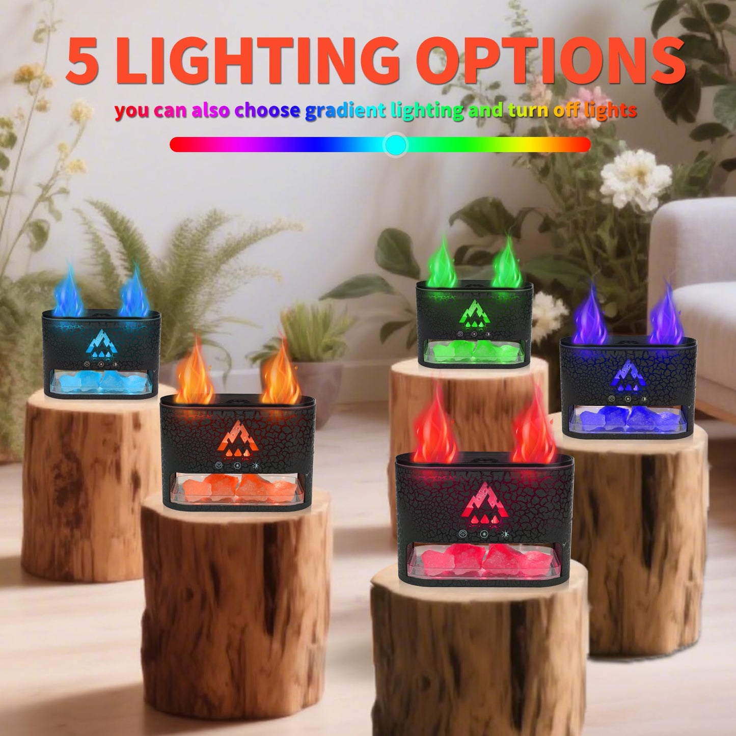 BOHOFAM Essential Oil Diffuser with Himalayan Salt Lamp - Double Flame & Jellyfish (Black)