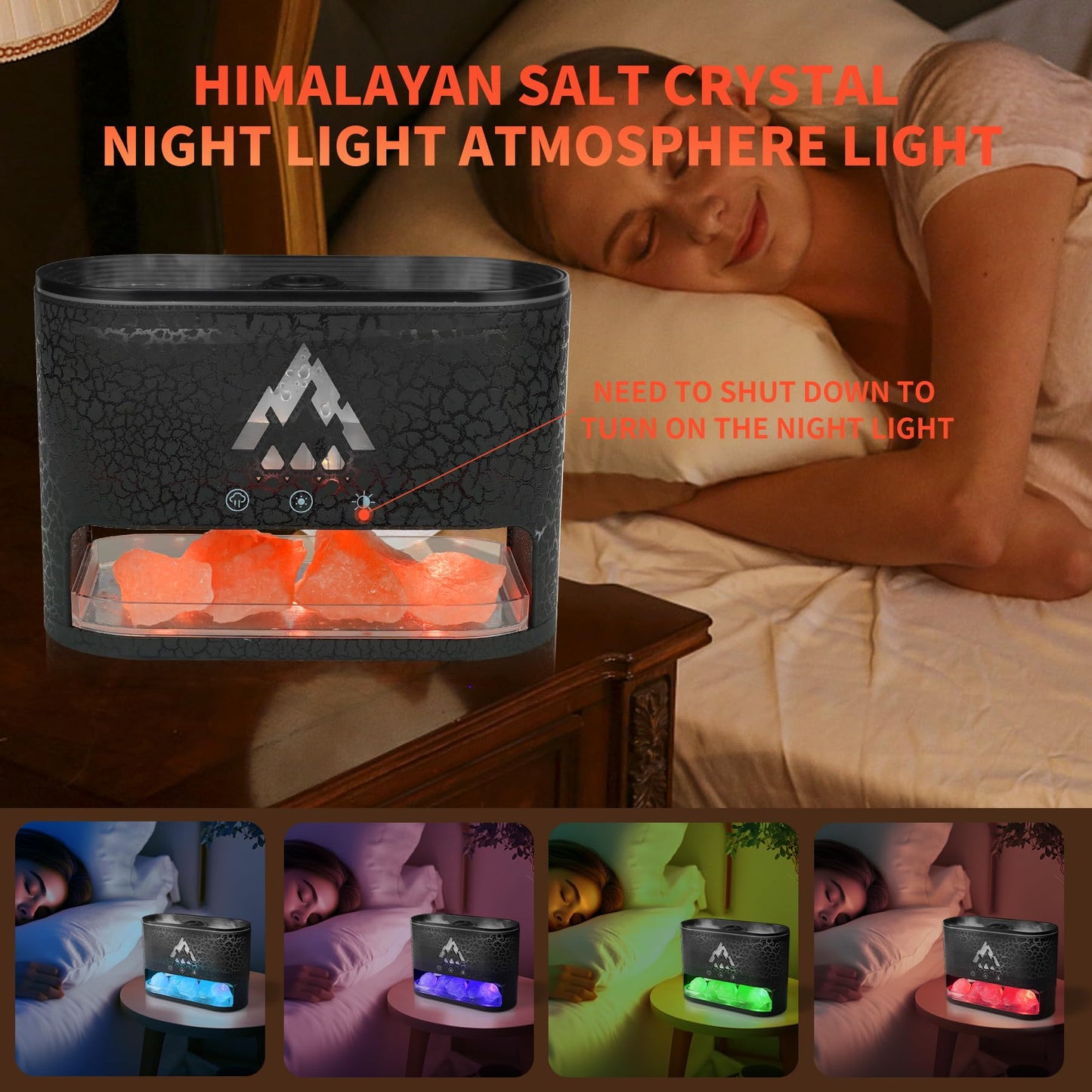 BOHOFAM Essential Oil Diffuser with Himalayan Salt Lamp - Double Flame & Jellyfish (Black)
