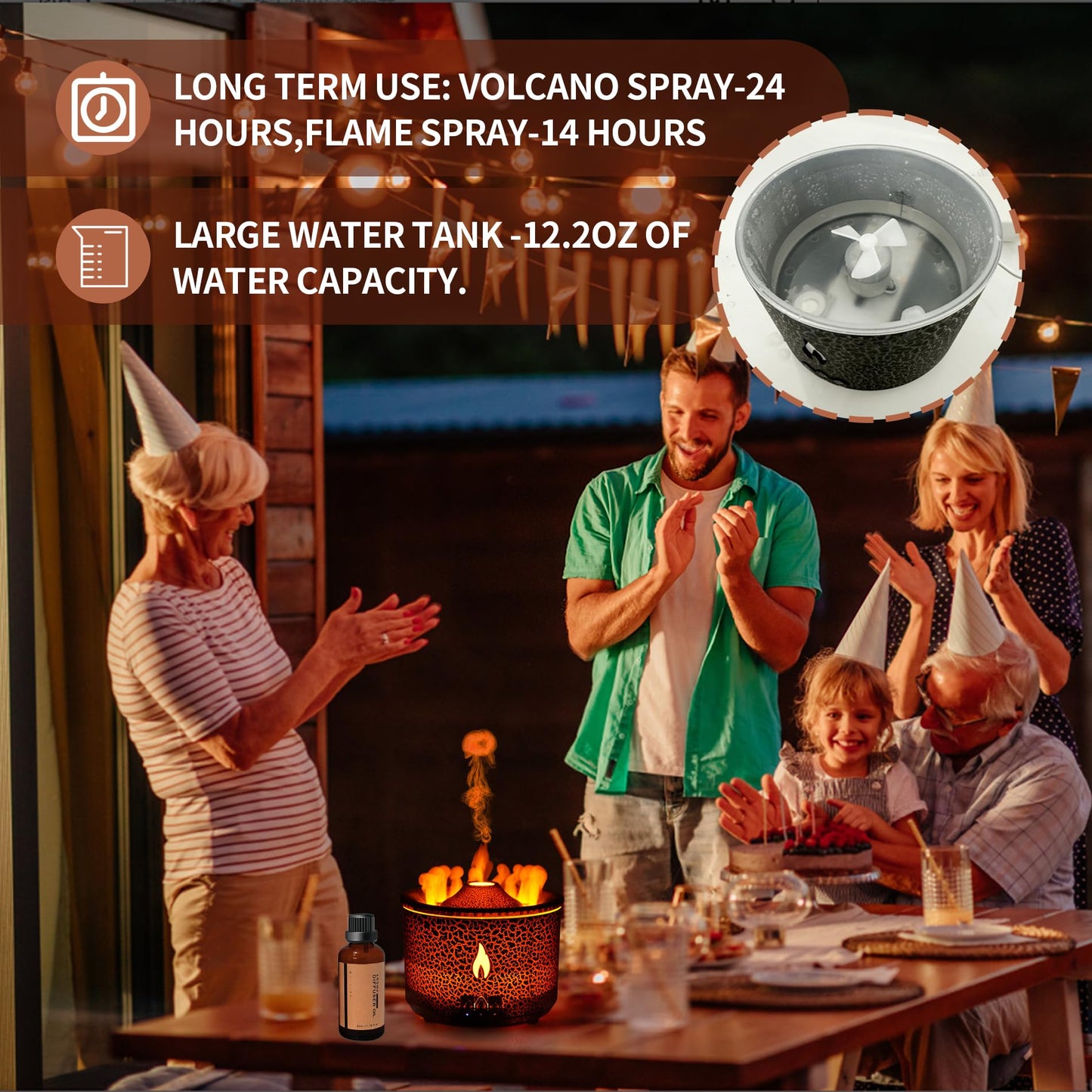 BOHOFAM Aroma Diffuser 360ML – Volcano & Flame Modes, 2 Light Colors