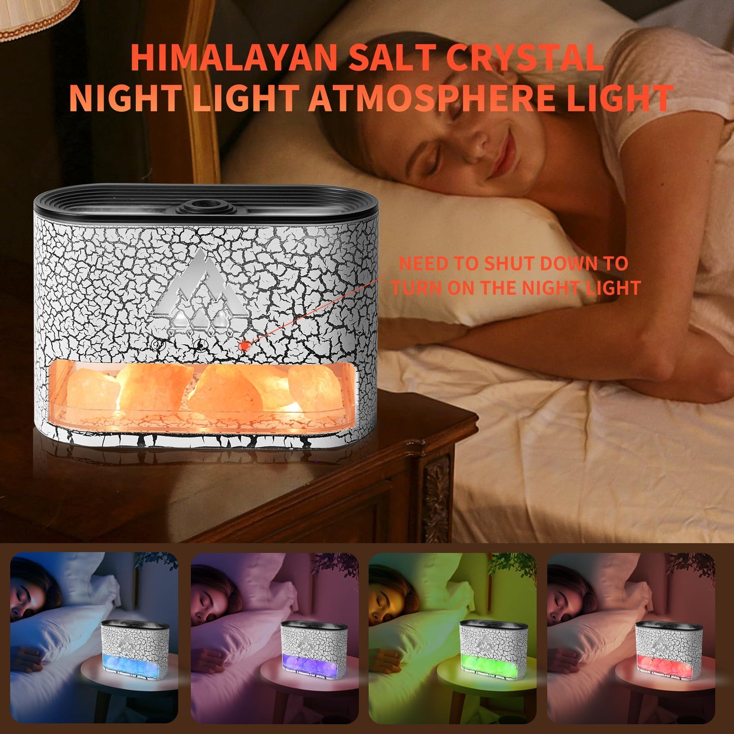 BOHOFAM Essential Oil Diffuser with Himalayan Salt Lamp – White, Dual Flame & Jellyfish, 4x10ml Oils
