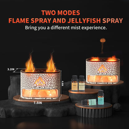 BOHOFAM Essential Oil Diffuser with Himalayan Salt Lamp – White, Dual Flame & Jellyfish, 4x10ml Oils