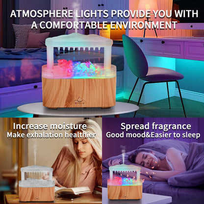 BOHOFAM Essential Oil Diffuser with Stone – Rain Cloud Humidifier, Water Drip & Air Mist, 8 RGB Lights for Home & Bedroom