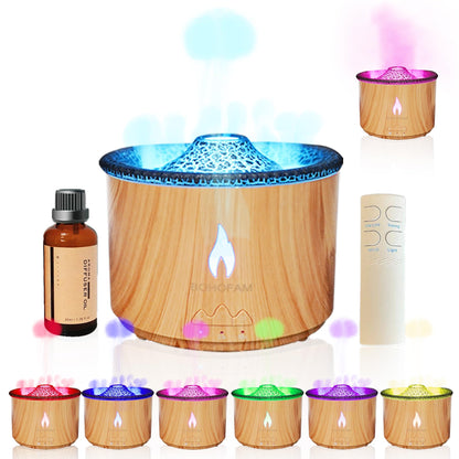 BOHOFAM Aroma Essential Oil Diffuser 360ML – Volcano & Flame Modes, 7-Color Lights, Large Room Humidifier