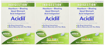 Boiron Acidil – 60 Tablets (Pack of 3) | Homeopathic Indigestion Relief