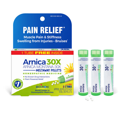 Boiron Arnica Montana 30X Homeopathic Pain Relief – Muscle Pain, Stiffness & Bruising (3 Count, 240 Pellets)