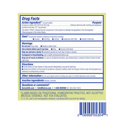 Boiron Arsenicum Album 30C – Homeopathic Diarrhea & Nausea Relief (240 Pellets)