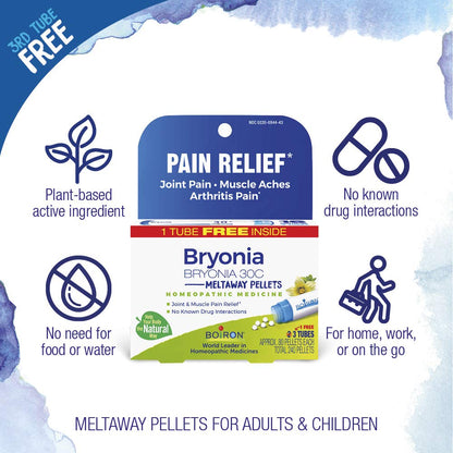Boiron Bryonia 30C Homeopathic Medicine for Joint and Muscle Pain — 3 Count (240 Pellets)