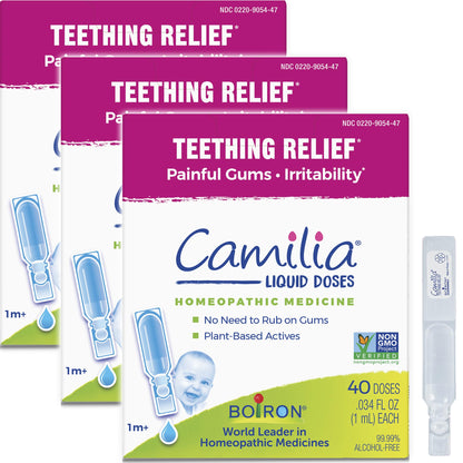 Boiron Camilia Drops - 120 Doses (Pack 3) Baby Teething Relief (Day & Night)