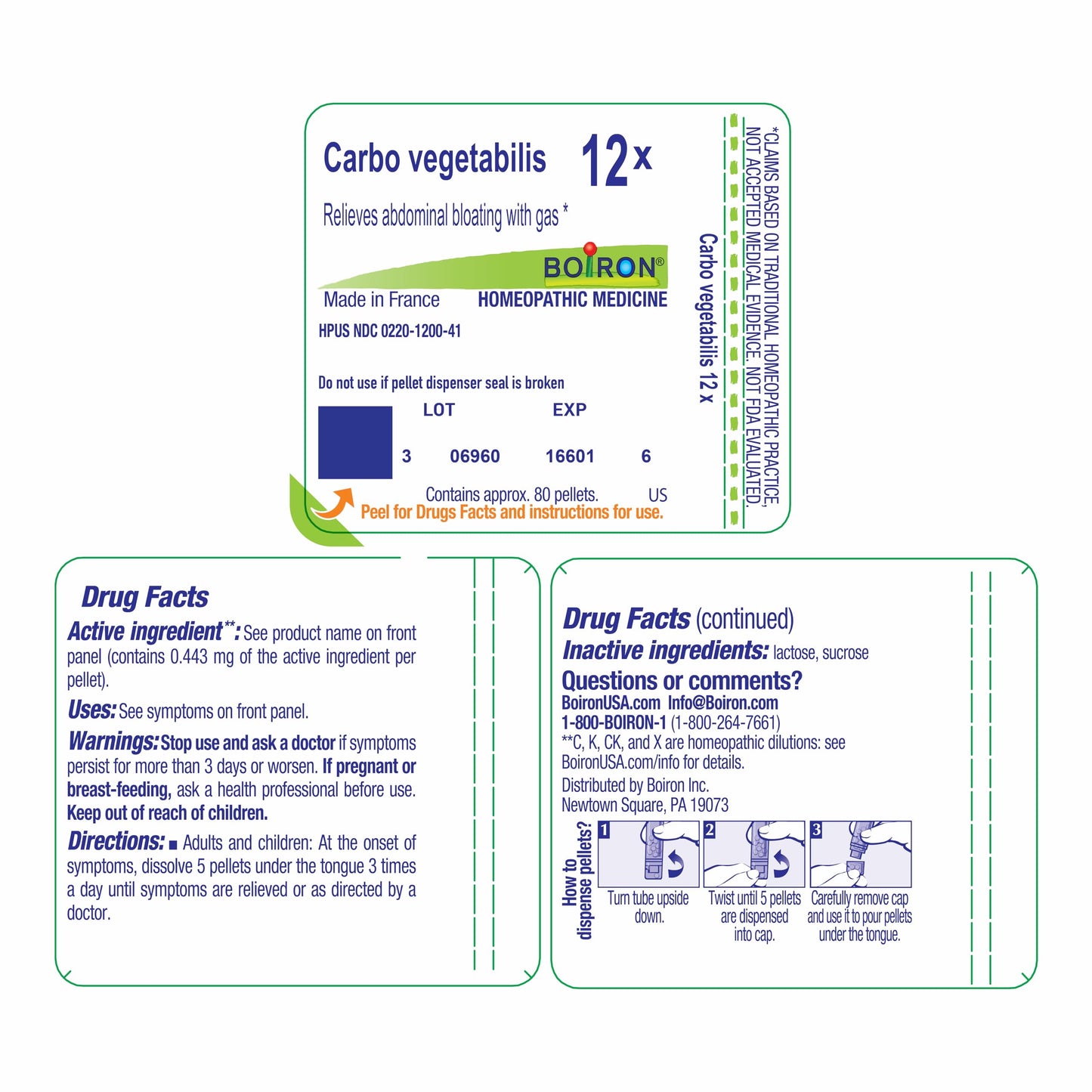 Boiron Carbo Vegetabilis 12C – Homeopathic Medicine for Bloating & Gas (80 Pellets)