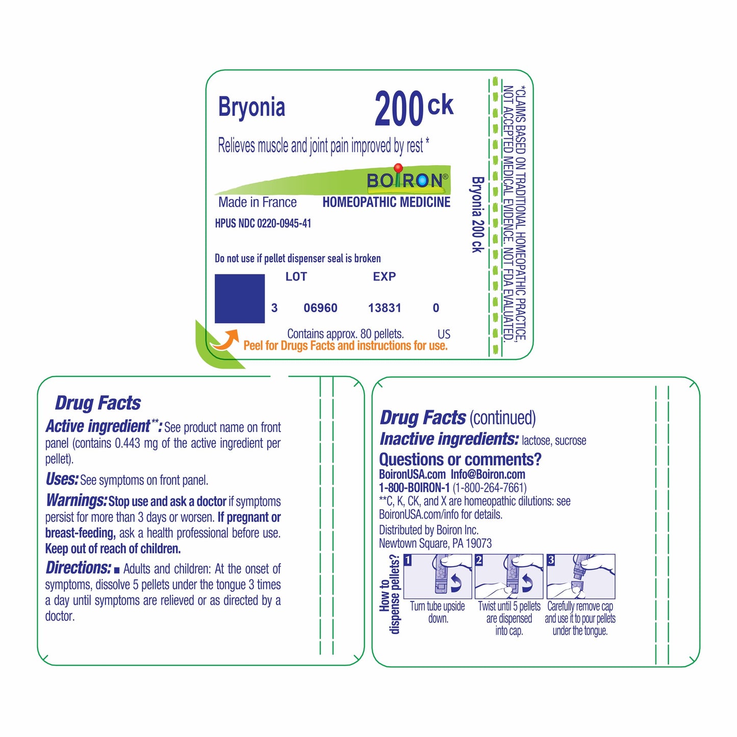 Boiron Bryonia 200Ck - Homeopathic Muscle & Joint Pain, 80 Pellets
