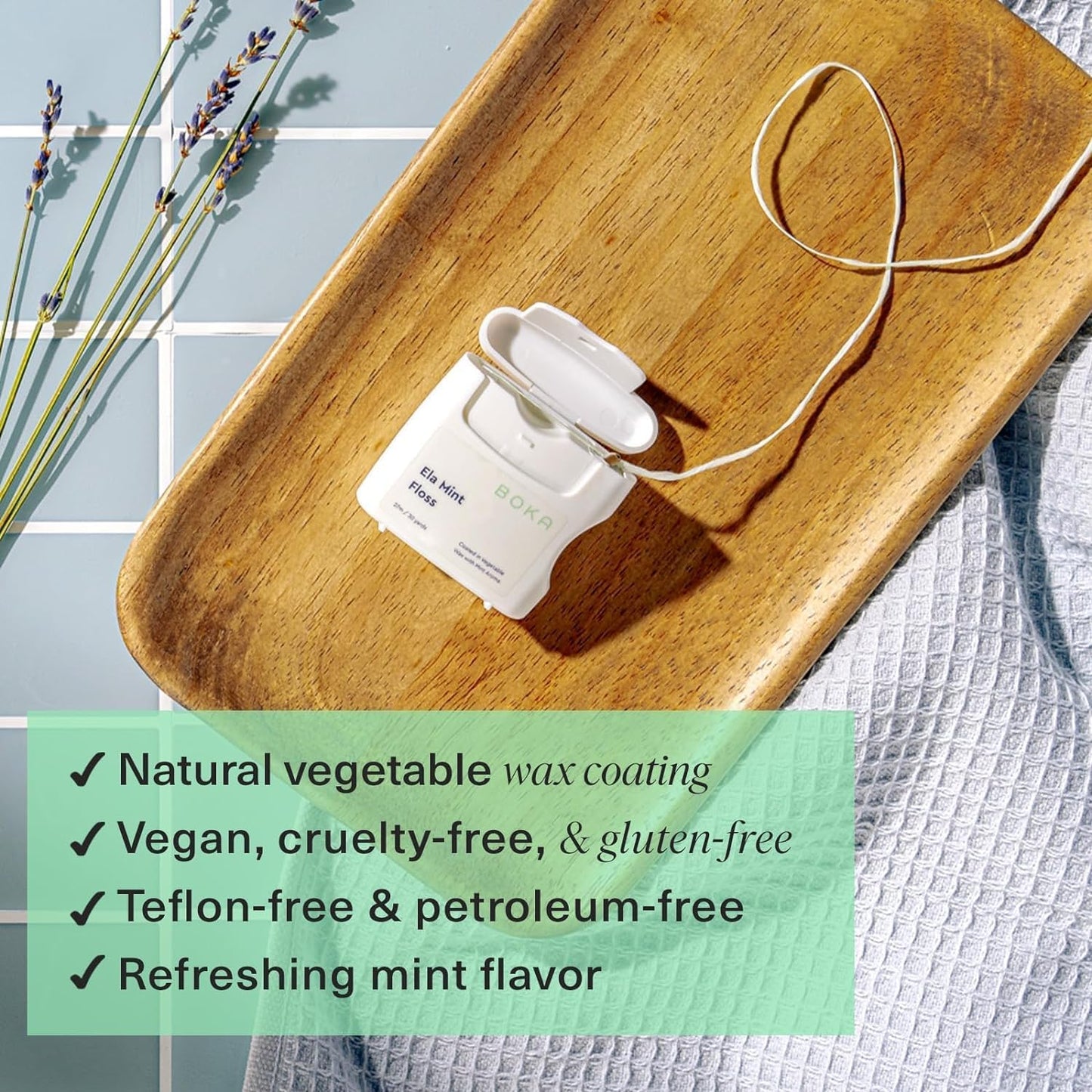 Boka Ela Mint Expandable Woven Dental Floss - 3 Pack, Waxed, Natural Vegetable Wax, Teflon-Free & Petroleum-Free