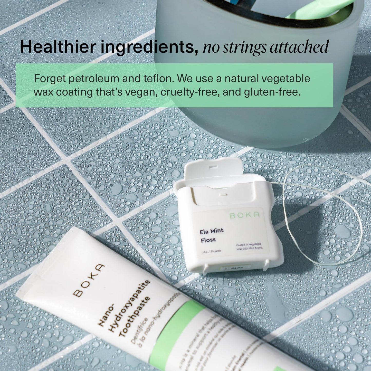 Boka Ela Mint Expandable Woven Dental Floss – Plant-Based Wax, Teflon-Free | 30 Yards