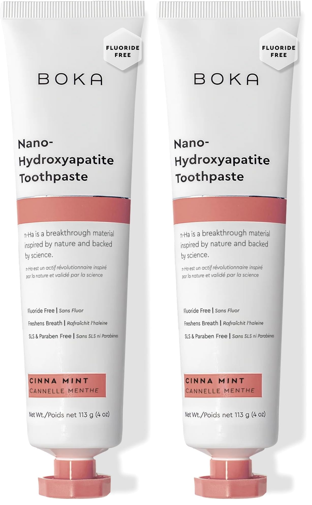 Boka Fluoride Free Toothpaste with Nano Hydroxyapatite | Cinnamon Mint, 4 Fl Oz – Pack of 2 for Adults & Kids (US Made)