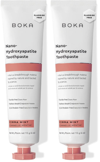 Boka Fluoride Free Toothpaste with Nano Hydroxyapatite | Cinnamon Mint, 4 Fl Oz – Pack of 2 for Adults & Kids (US Made)