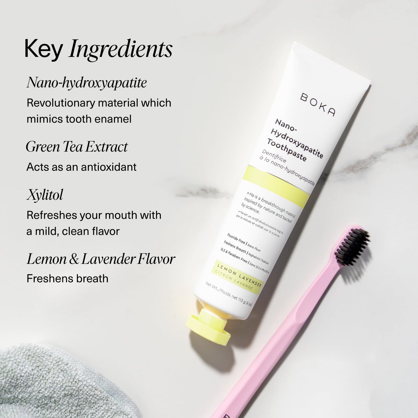 Boka Fluoride-Free Toothpaste with Nano Hydroxyapatite - Sensitive Teeth, Lemon Lavender Flavor, 4 oz x3