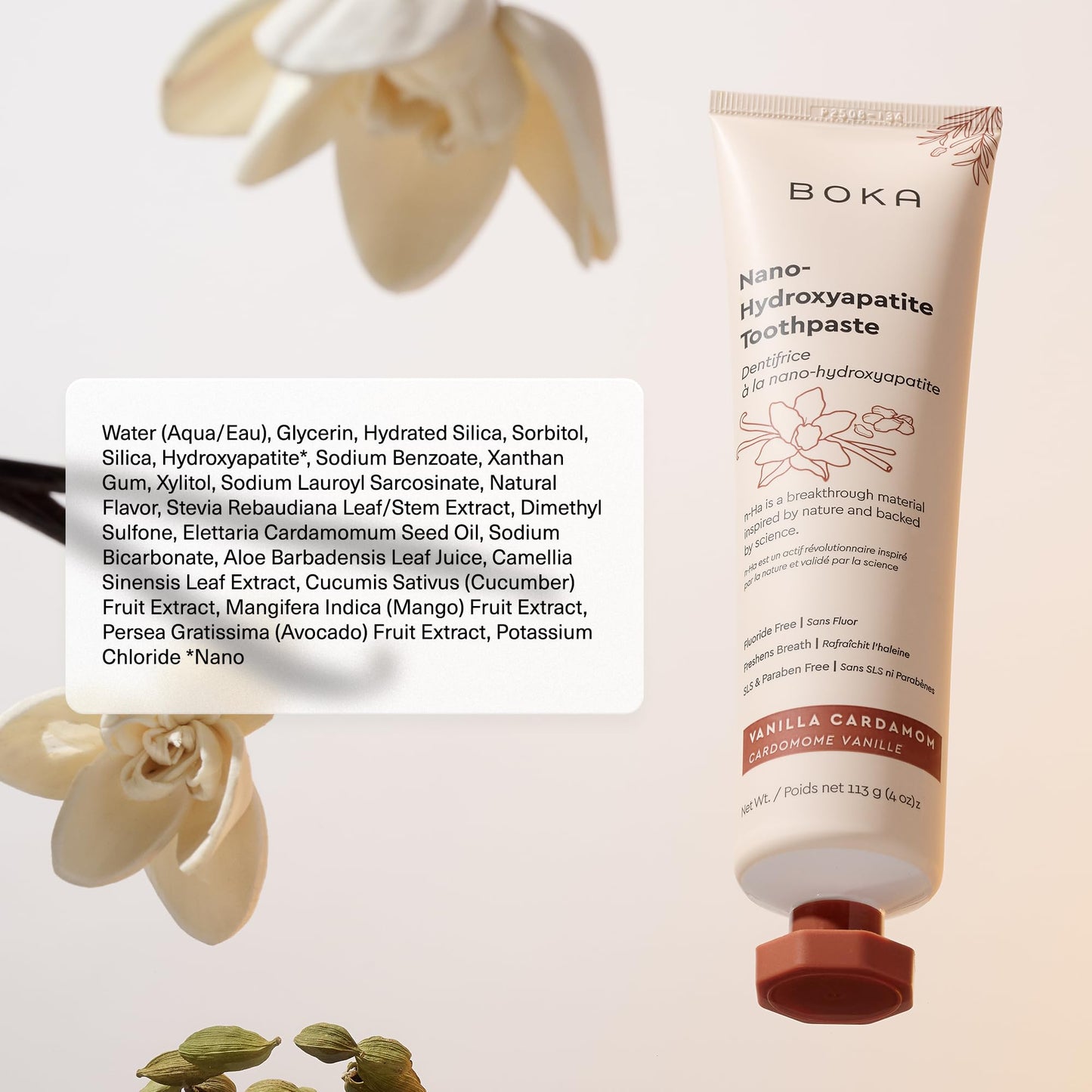 Boka Fluoride-Free Toothpaste with Nano-Hydroxyapatite – Vanilla Cardamom, 4 oz