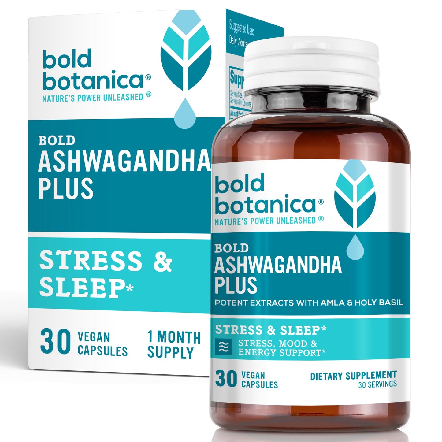 Bold Botanica Ashwagandha Plus – Stress, Mood, Memory & Energy Support | Triple Adaptogenic Formula | 30 Vegan Caps