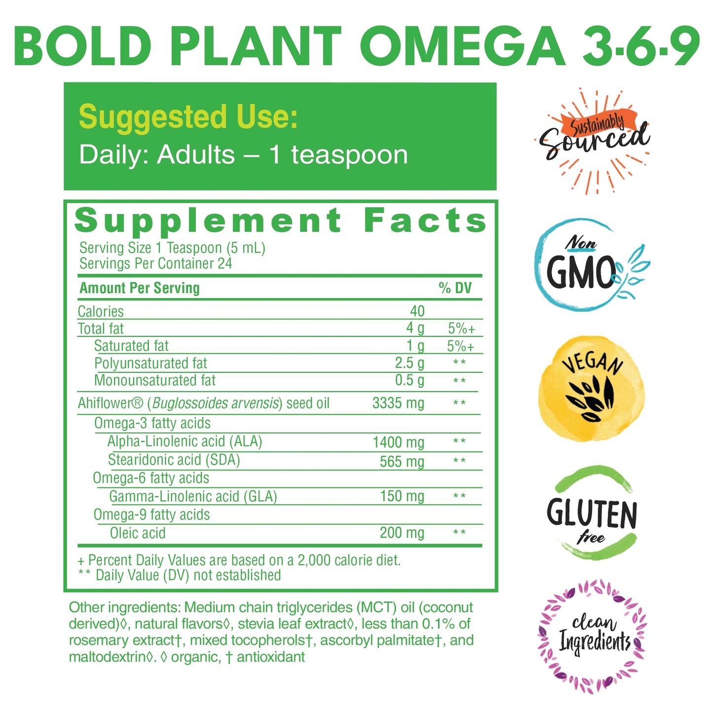 Bold Botanica Plant Omega 3-6-9 with Ahiflower Oil – Vegan, Non-GMO, 4 oz